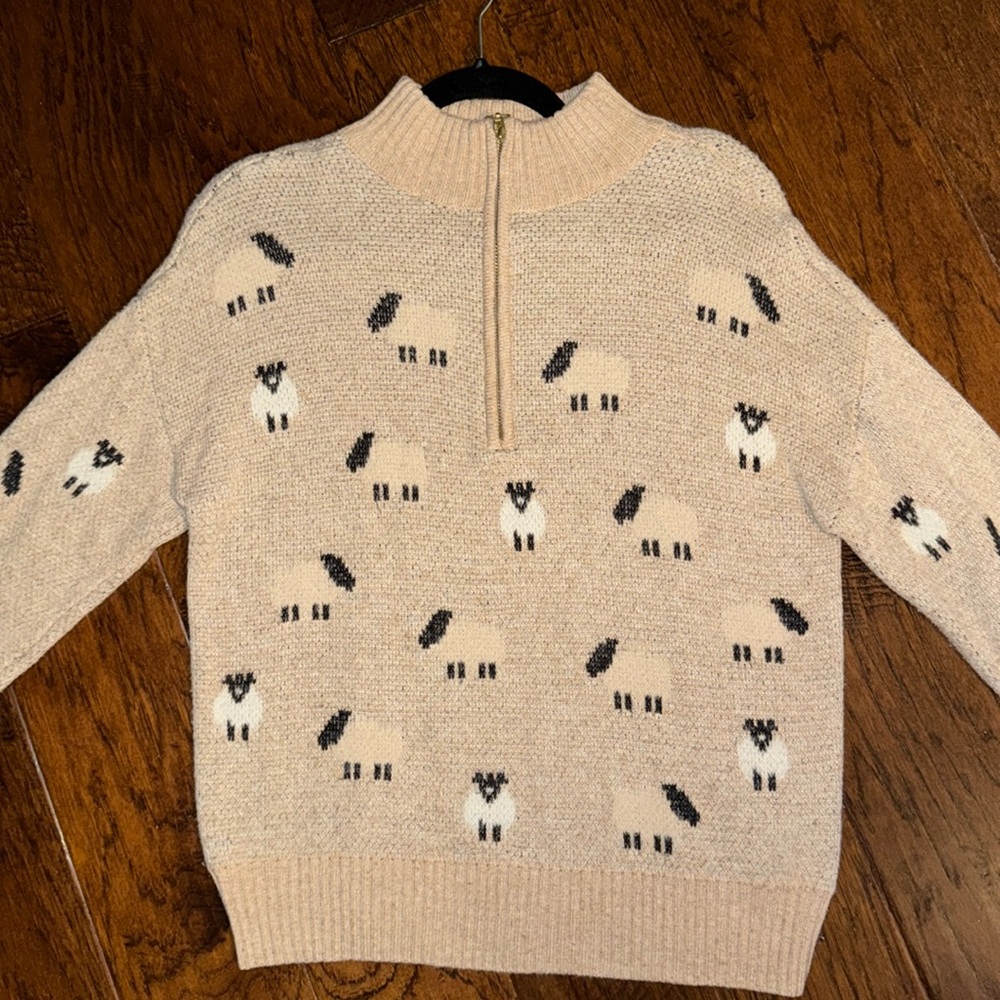 LOFT Designer Sheep Print Zip Sweater Perfect Condition Very Soft